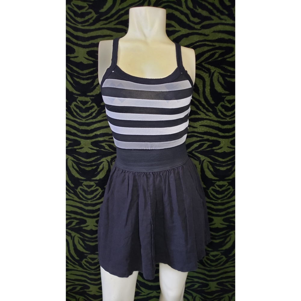 Black & white striped racer back skater dress